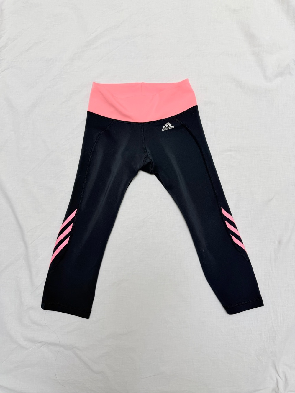 adidas Black Capri Leggings with Pink Waistband